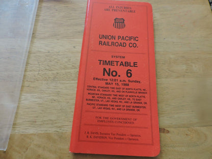 UNION PACIFIC RAILROAD CO. SYSTEM TIMETABLE NO. 6, 1988