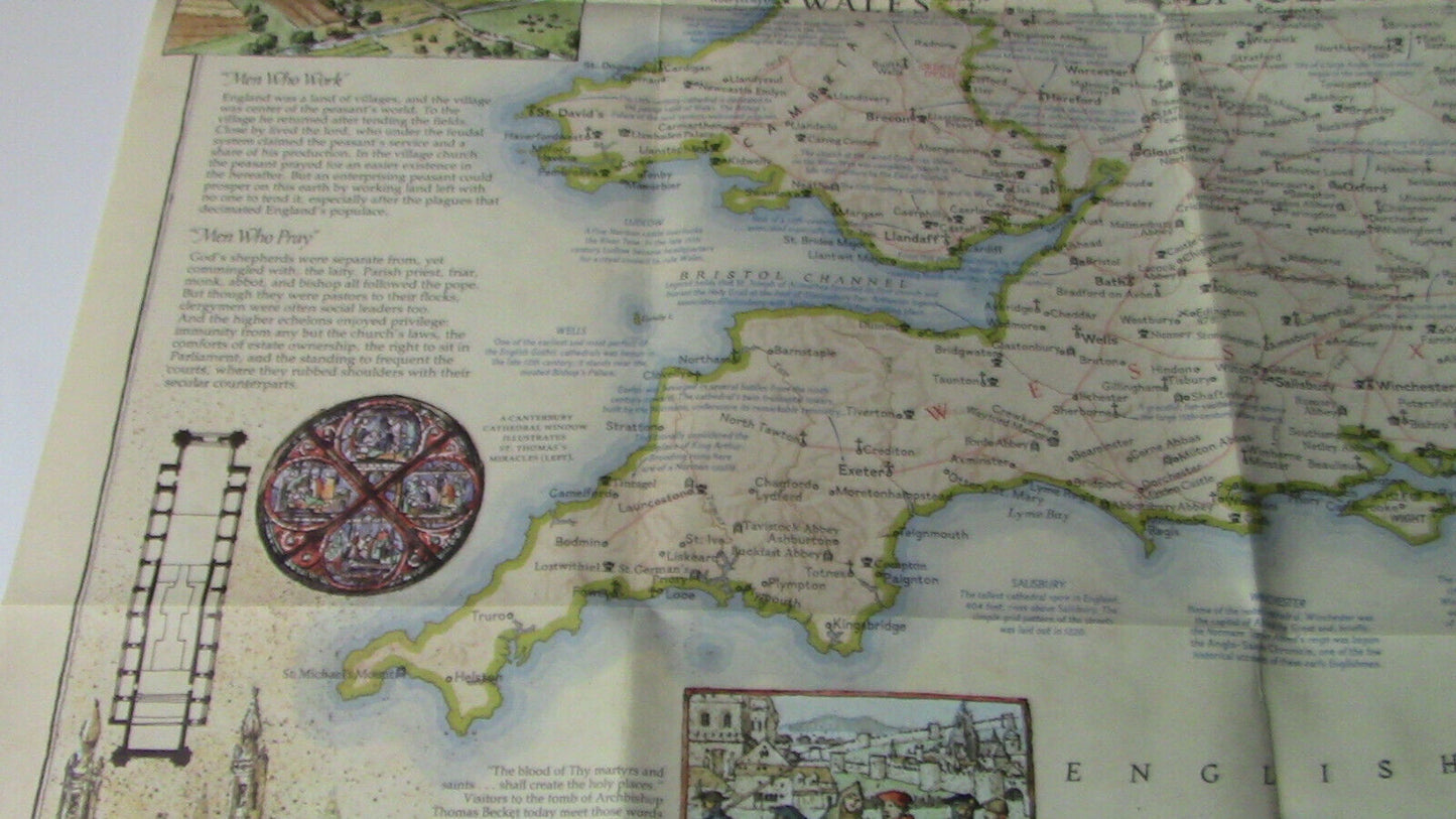 The National Geographic Magazine Map The British Isles & Medieval England 1979