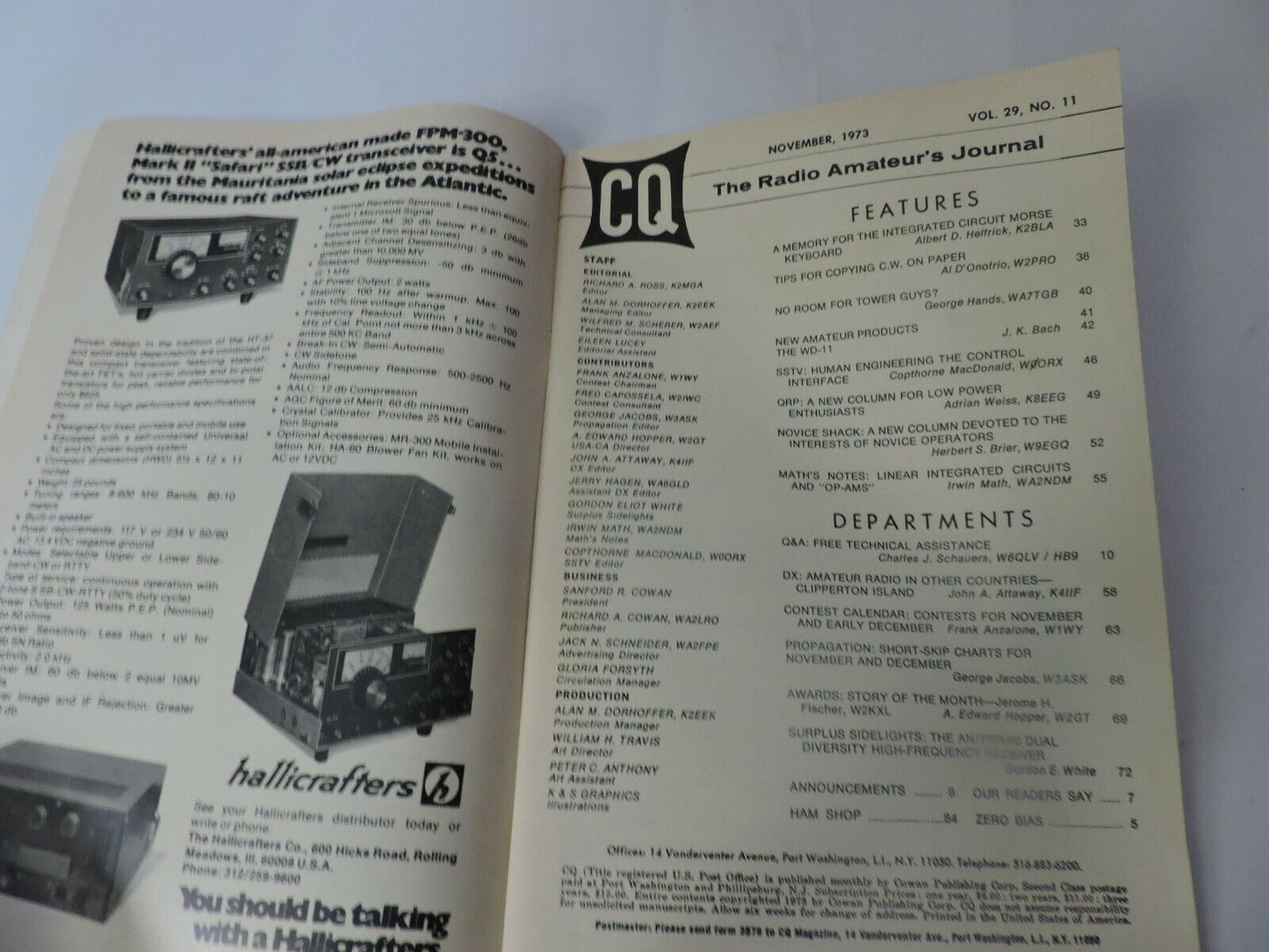 CQ; THE RADIO AMATEUR'S JOURNAL NOVEMBER 1973 --50TH ANNIV. OF 1ST TRANATALANTIC