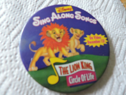 DISNEY SING ALONG SONGS "THE LION KING: CIRCLE OF LIFE"  3 INCH  ROUND PIN