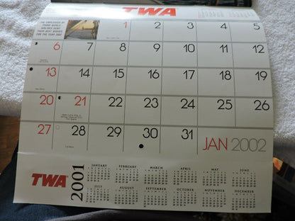COLLECTIBLE TRANS WORLD AIRLINE 2001 TRAVEL CALENDAR-NEW