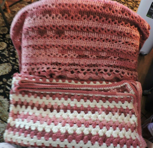 Beautiful Hand Crocheted Baby Blanket and "Grandma" Shawl