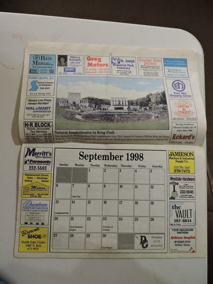 1998 HISTORIC ST JOSEPH CALENDAR FROM  ST.JOSEPH MO NEWS PRESS