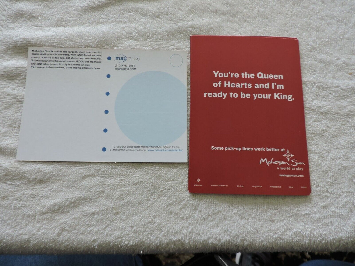 MOHEGAN SUN CASINO POSTCARD YOU'RE THE QUEEN OF HEARTS AND READY TO BE YOUR KING