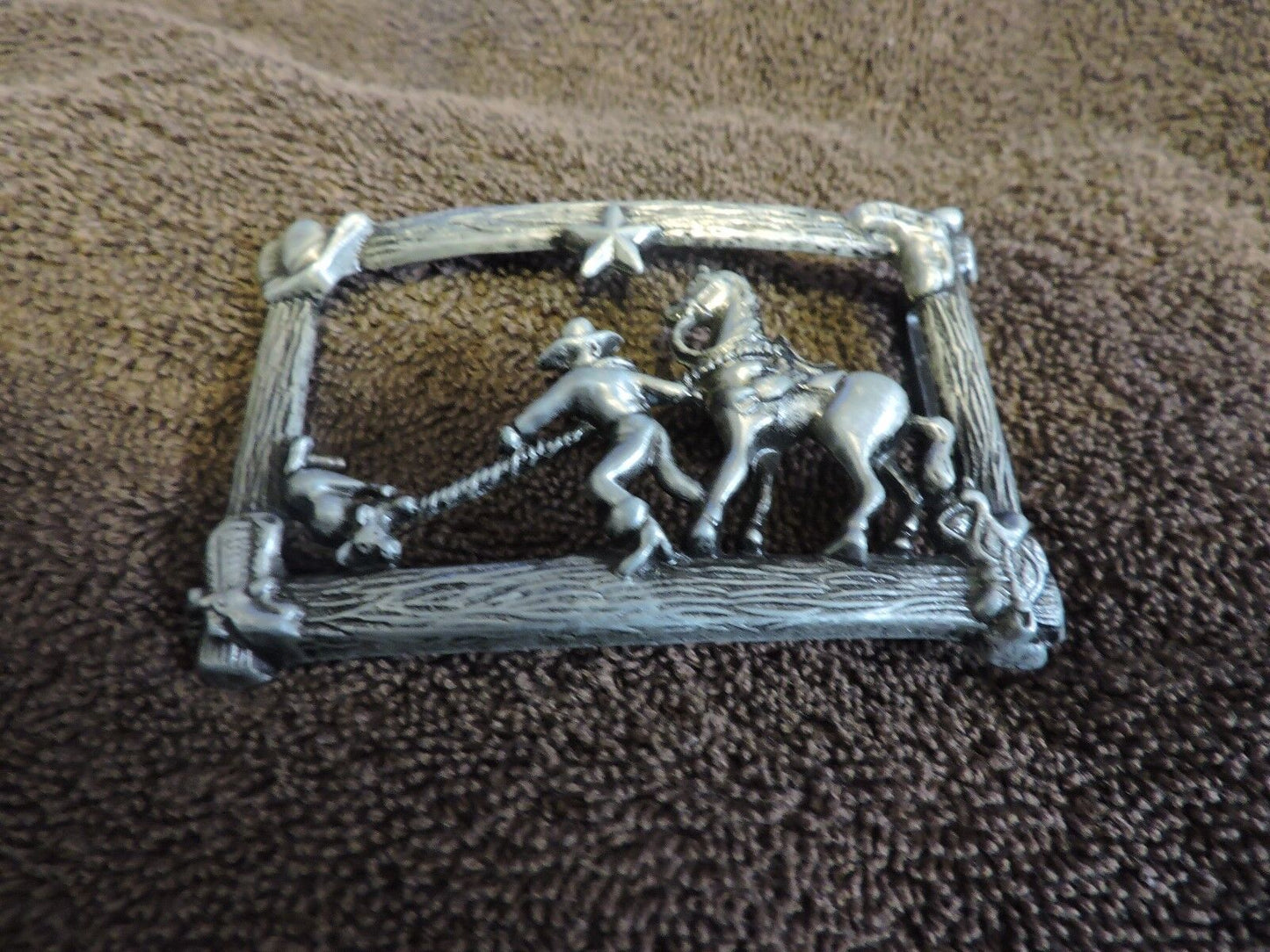 Pewter Belt Buckle: "Calf Roping"