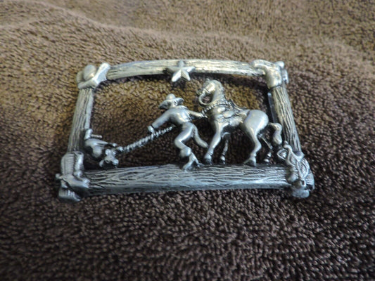 Pewter Belt Buckle: "Calf Roping"