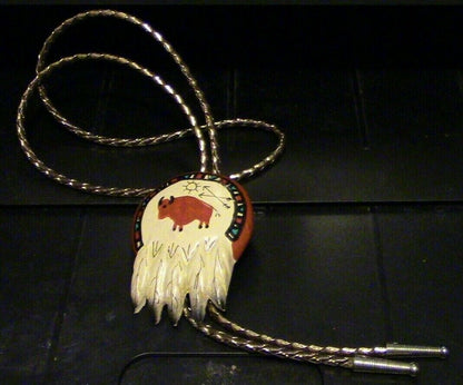 Bolo Tie: Hand Painted Ceramic Native American Bolo Tie
