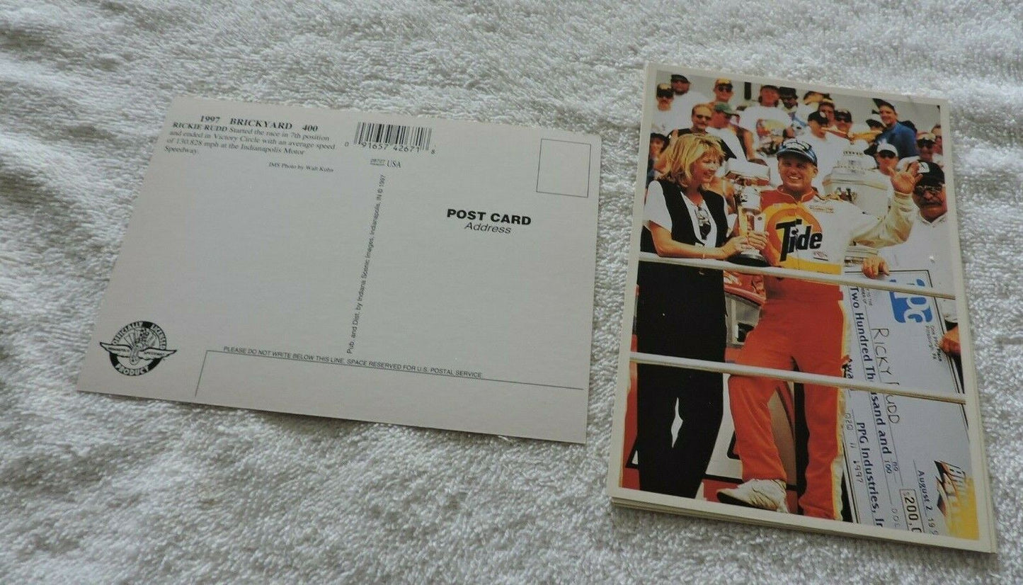 1997 BRICKYARD 400 RICKIE RUDD WINNER   UNPOSTED POST CARD