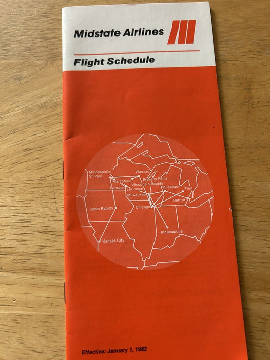 MIDSTATE AIRLINES FLIGHT SCHEDULE JANUARY 1, 1982