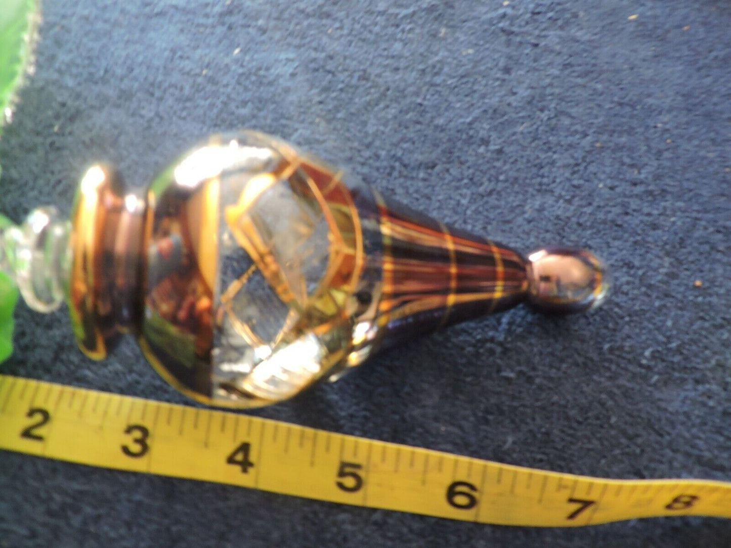 BLOWN GLASS CHRISTMAS ORNAMENT WITH PICTORIAL INLAYS 6.5 LONG 7 INCHES ROUND