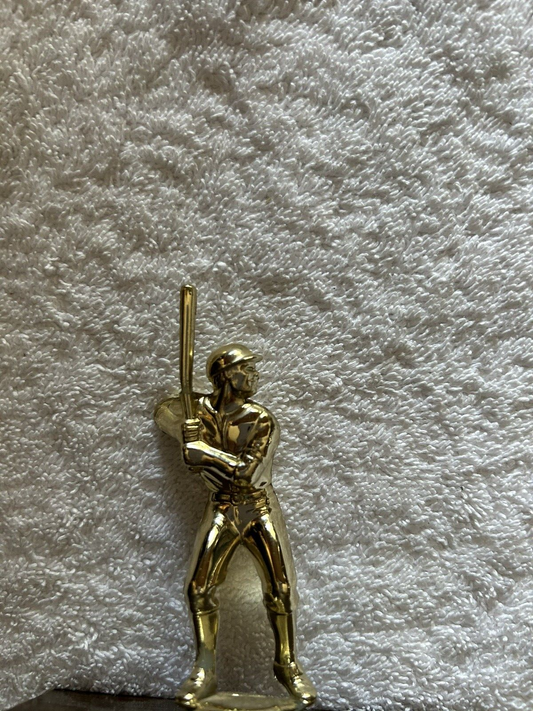 TROPHY: BATTER --PLASTIC--WOOD BASE--4.5X3.5X 4 INCHES