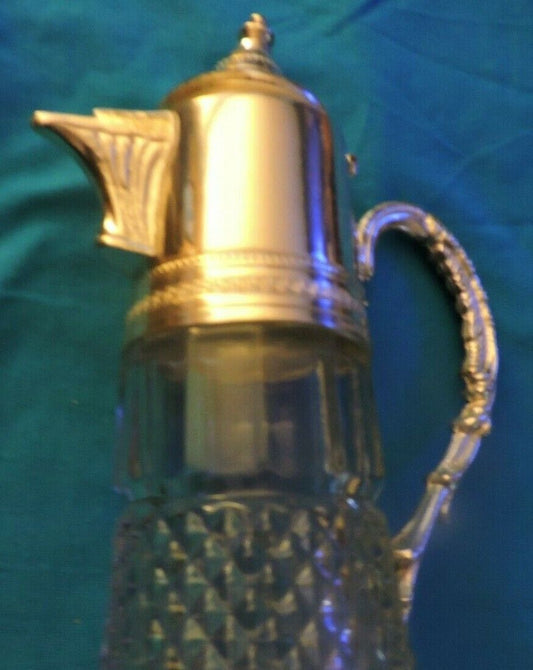DIAMOND CUT GLASS AND SILVER TOP  WINE DECATER  12 X 5 INCHES made in ITALY