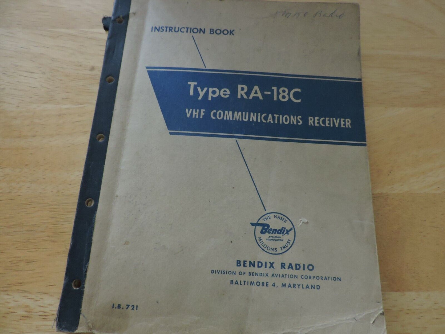 TYPE RA-18C VHF COMMUNICATIONS RECEIVER INSTRUCTION BOOK 1955