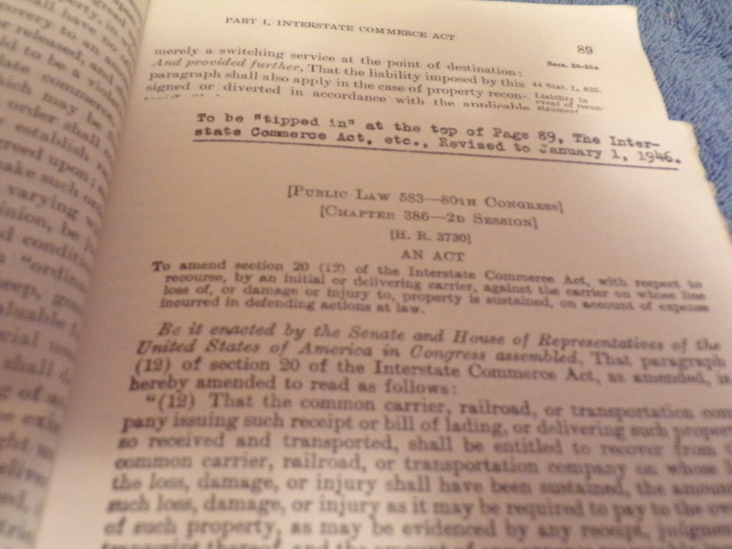The Interstate Commerce Act Book (1946 Print) Bonus: Univ. of KC Final Exam