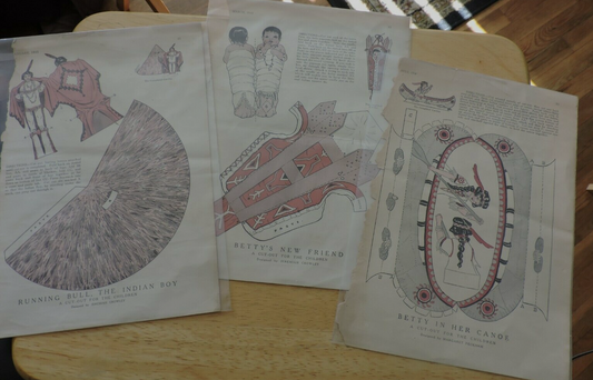 PAPER DOLL FROM 1915: RUNNING BULL, BETTY'S NEW FRIEND, BETTY IN HER CANOE