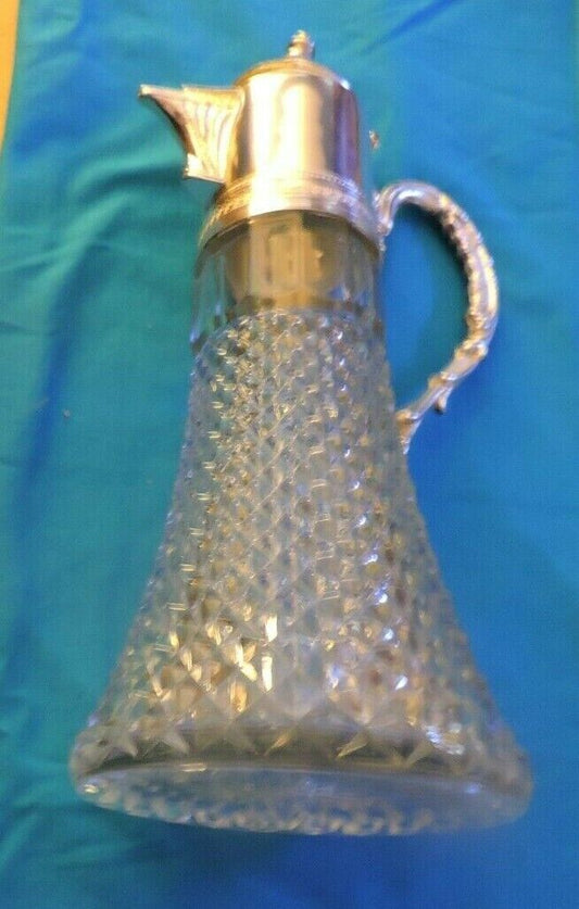DIAMOND CUT GLASS AND SILVER TOP  WINE DECATER  12 X 5 INCHES made in ITALY