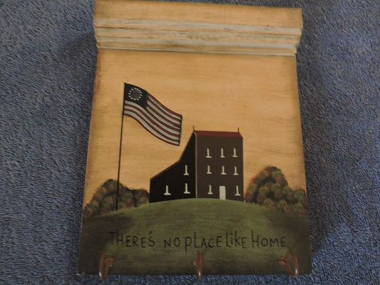 Wooden "There's No Place Like Home" Wall Decoration w/ Metal Hooks