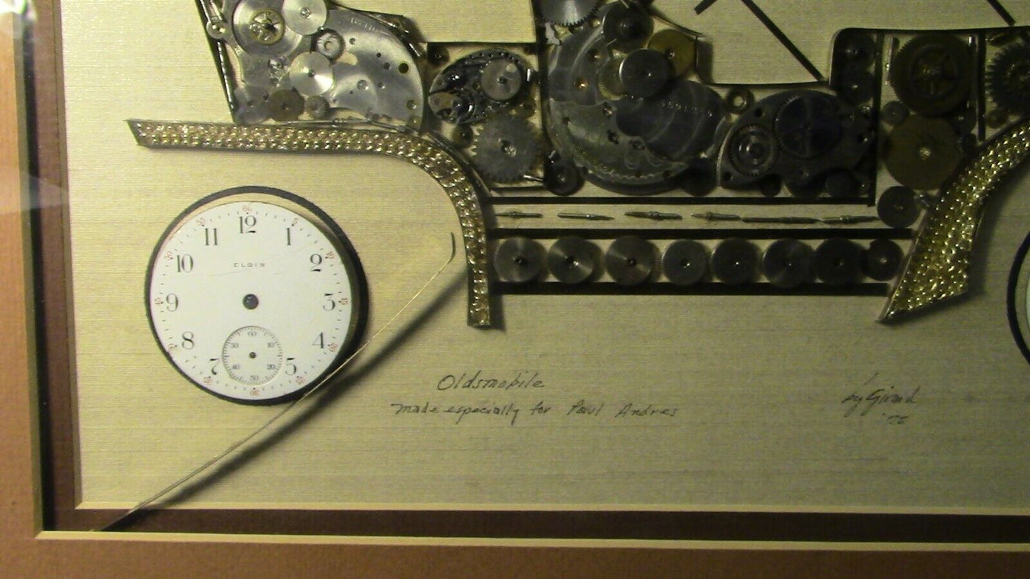 Framed/Signed Clock/Watch Art: Using Elgin Watch Parts/Olds13 1/2" X 16 1/2"