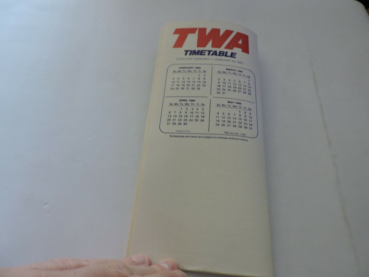 TWA  TIMETABLE FEBRUARY 1-FEBRUARY 29, 1980