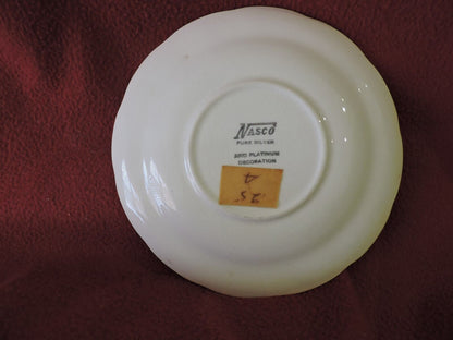 VINTAGE SET OF 2 NASCO  WHITE SAUCERS 5 1/2" PURE SILVER AND PLATINUM