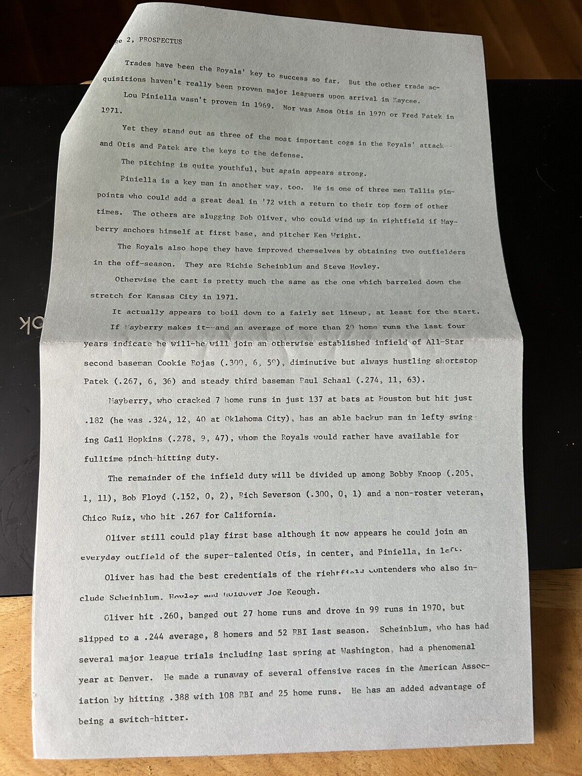Prospectus for 1972-Kansas City Royals Baseball Club News Release