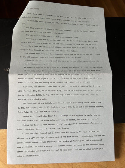 Prospectus for 1972-Kansas City Royals Baseball Club News Release