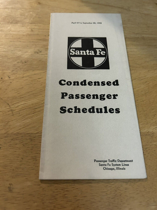 SANTE FE CONDENSED PASSEGER SHEDULES  SEPTEMBER 28, 1952
