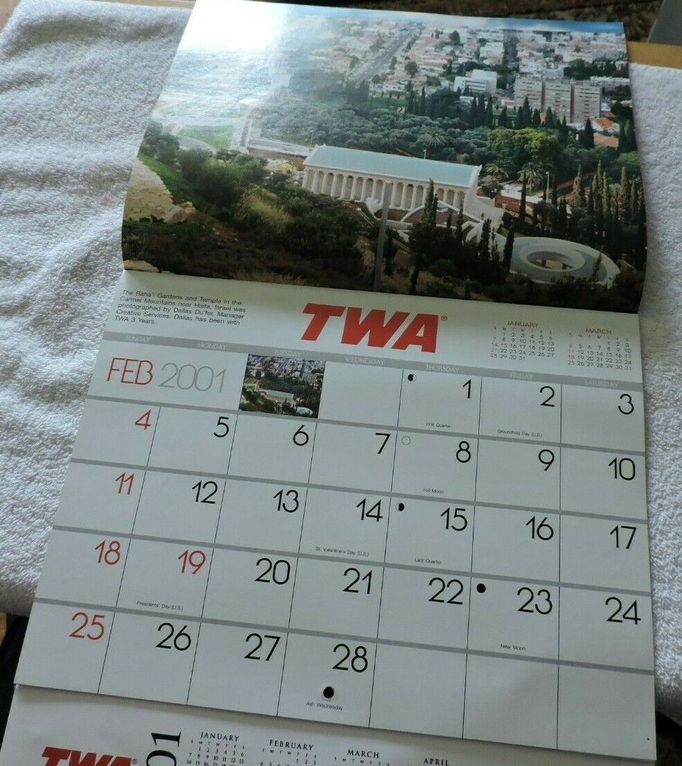 COLLECTIBLE TRANS WORLD AIRLINE 2001 TRAVEL CALENDAR-NEW