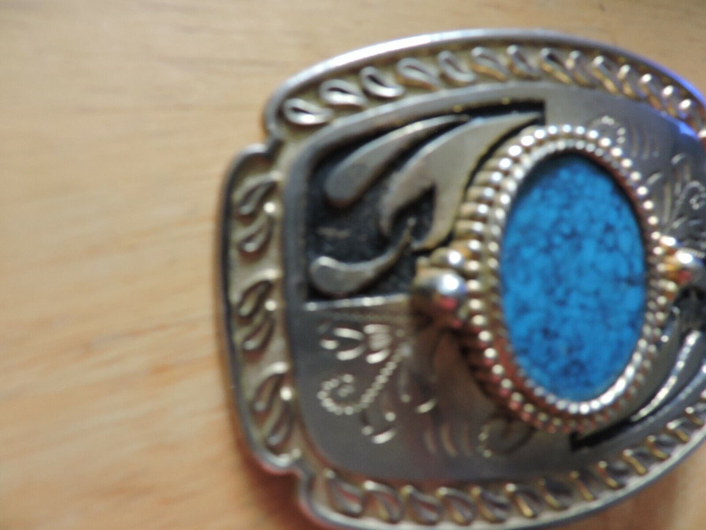 RECTANGULAR SHAPED BELT BUCKLE WITH OVAL TURQUOISE STONE 4X3 INCHES