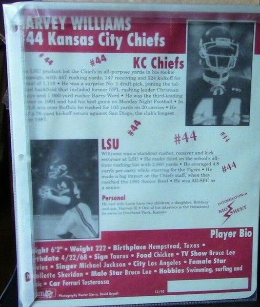 Official NFL: Kansas City Chiefs Player Photo & History): Harvey Williams
