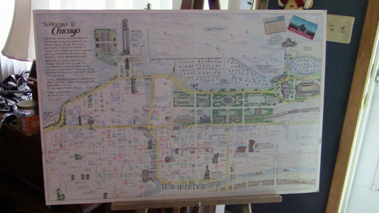 Vintage 1991 MAPEASY Mounted Map: Downtown Chicago and Sourrounding Area Map