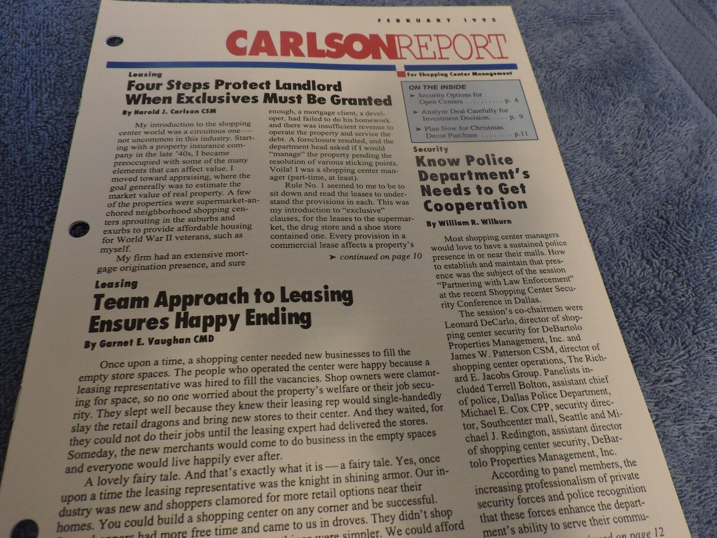 The Carlson Report (Feb. 1995): Security Options for Open Centers (Signed)
