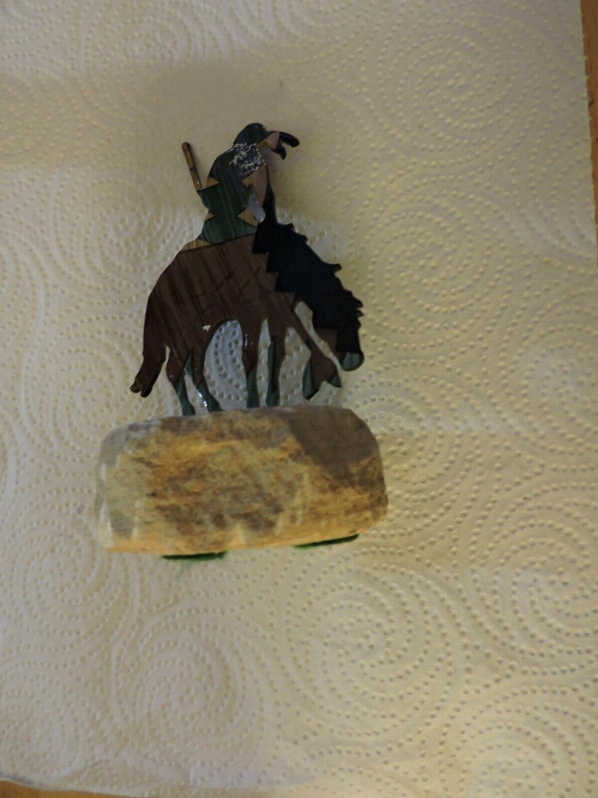 TRAIL OF TEARS METAL ART SCULPTURE  ON STONE BASE (4.5 INCHES TALL, 2 INCH BASE)
