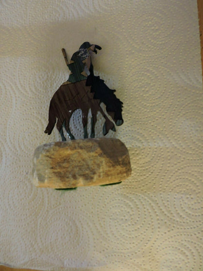 TRAIL OF TEARS METAL ART SCULPTURE  ON STONE BASE (4.5 INCHES TALL, 2 INCH BASE)