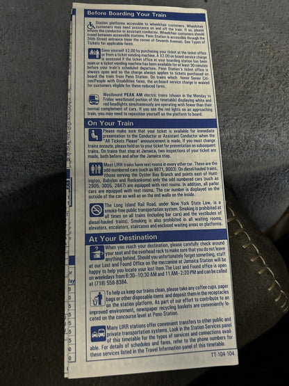 TIMETABLE: LONG ISLAND RAIL ROAD  PORT JEFFERSON  9/19-11/13, 1994