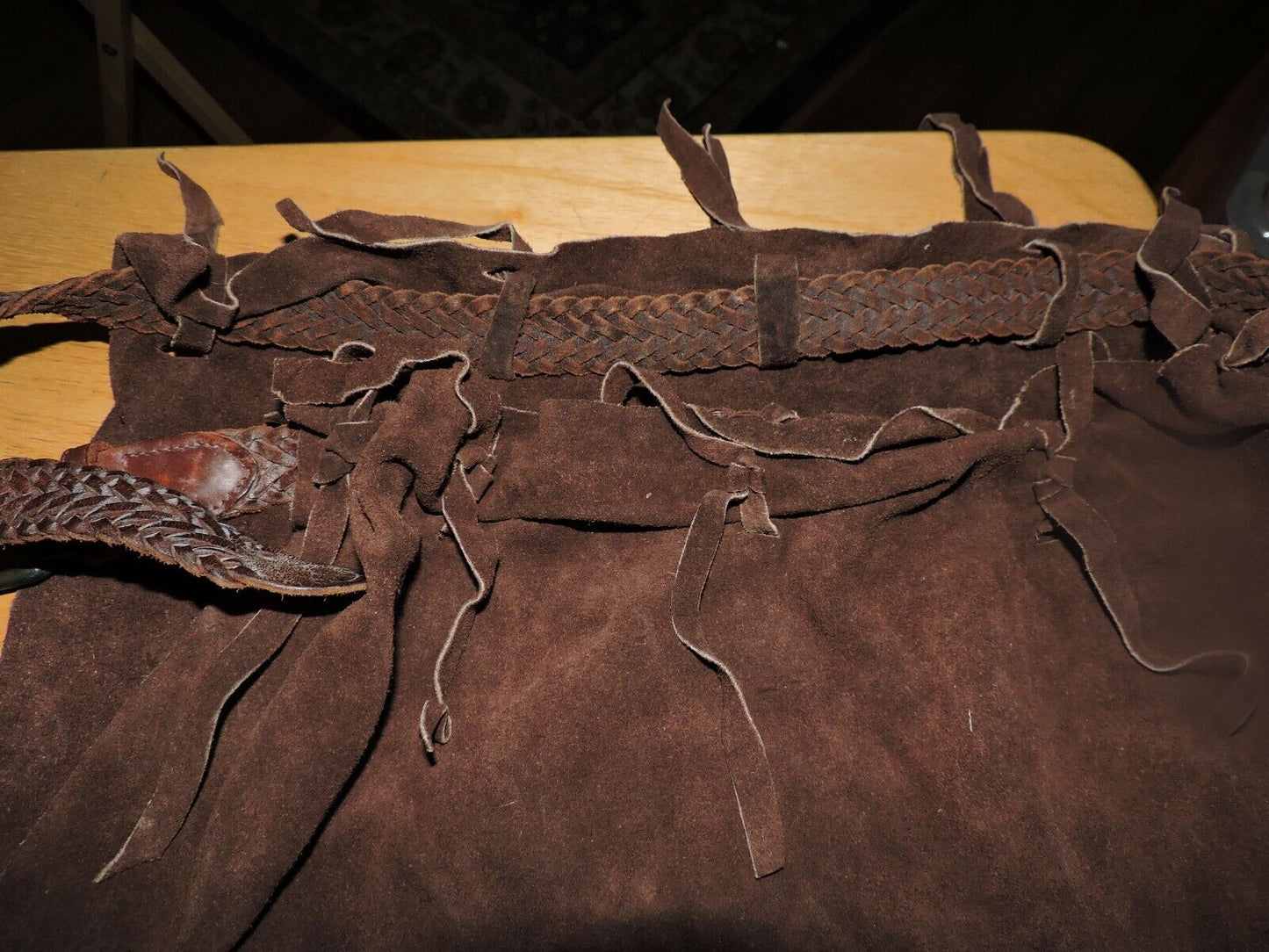 SCOUTS LEATHER INDIAN DANCE COSTUME WITH BELLS AND POUCH WITH LEATHER BELT