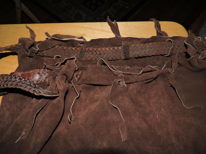 SCOUTS LEATHER INDIAN DANCE COSTUME WITH BELLS AND POUCH WITH LEATHER BELT