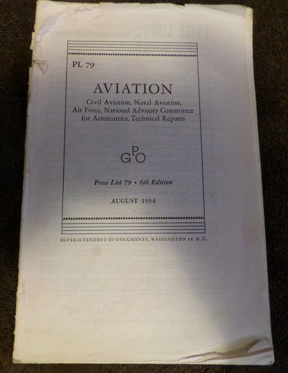 Vintage (1954) Civil/Naval/Air Force Aviation Reports Price List, 6th Edition