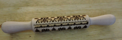 WOODEN EMBOSSED ROLLING PIN (14X1.5 INCHES) REINDEER/TREE DESIGN