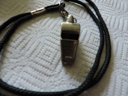 VINTAGE BRASS WHISTLE (WINDSOR CLARION) WITH BLACK LANYARD