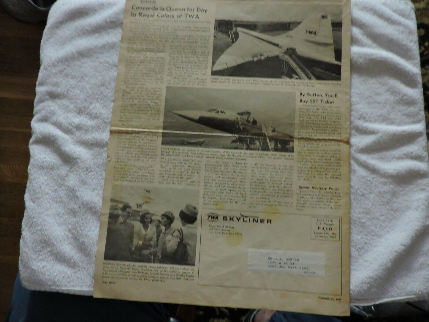 TWA SKYLINER  OCTOBER 23, 1967  NEWSPAPER