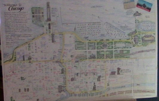 Vintage 1991 MAPEASY Mounted Map: Downtown Chicago and Sourrounding Area Map