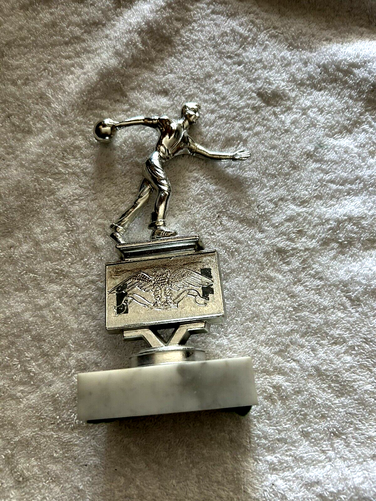 TROPHY: BOWLING SILVER ON MARBLE BASE, 7X3X2 INCHES