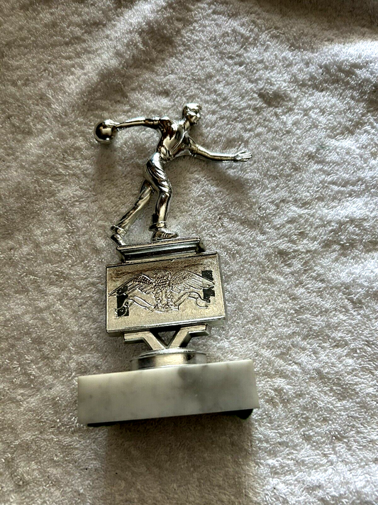 TROPHY: BOWLING SILVER ON MARBLE BASE, 7X3X2 INCHES