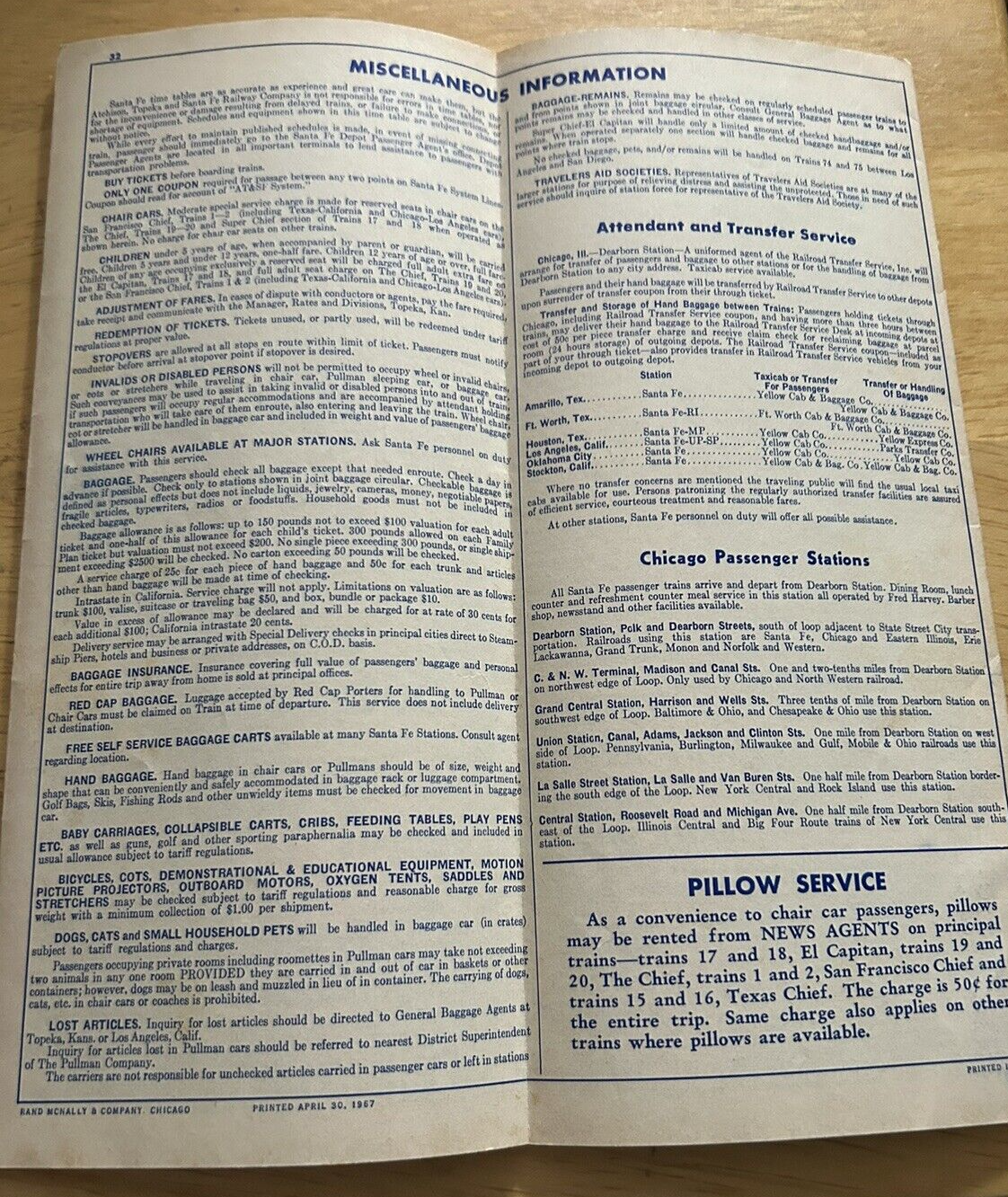 SANTE FE TIMETABLE 1967 SPRING/SUMMER