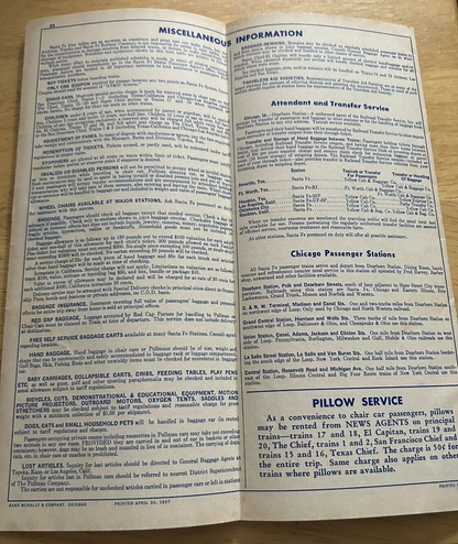 SANTE FE TIMETABLE 1967 SPRING/SUMMER