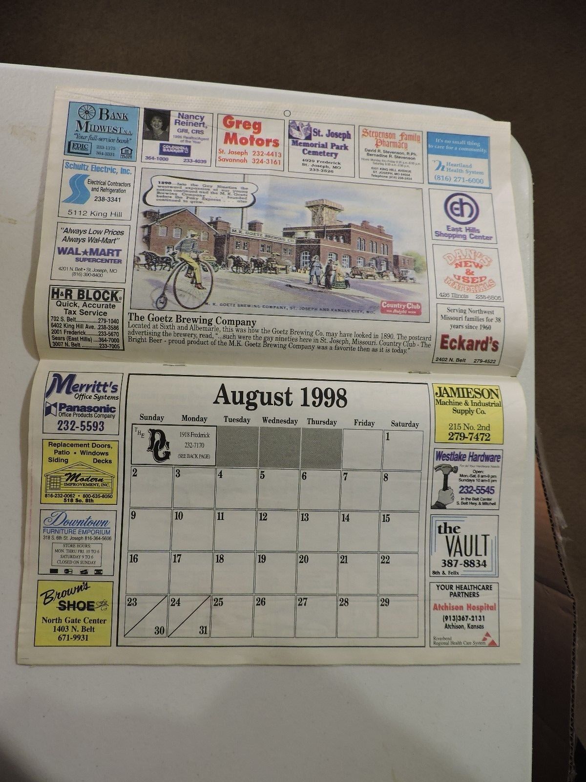 1998 HISTORIC ST JOSEPH CALENDAR FROM  ST.JOSEPH MO NEWS PRESS
