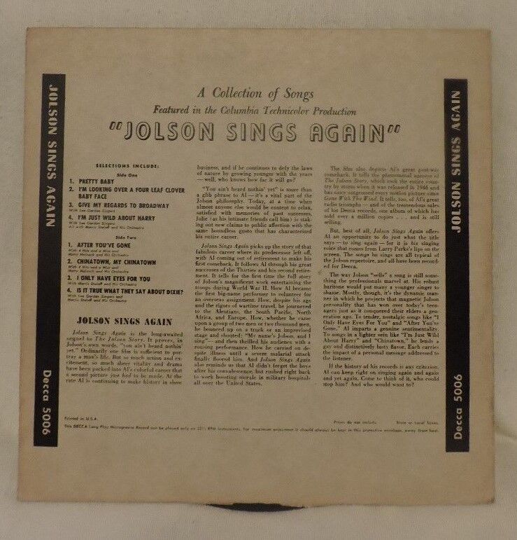 Lot of 3 Albums (sets); Al Jolson: Vol 3 & Songs He Made Famous and Jolson Sings