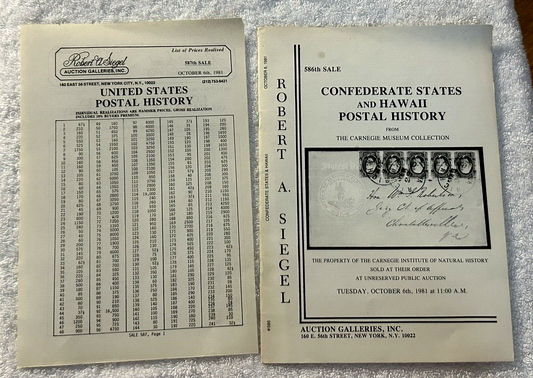 ROBERT A. SIEGEL: CONFEDERATE STATES & HAWAII POSTAL HISTORY 1981 + BONUS