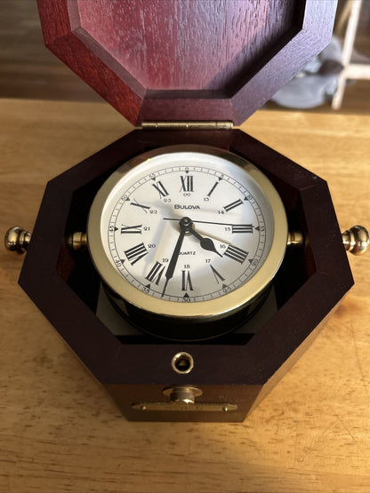 German Desk  Clock in Box      box:  5.5x 5.5x 4 inches   clock:3.5 inches round